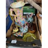 A box of ceramics including jugs etc.