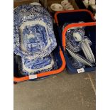 Two tubs of Spode blue and white pottery