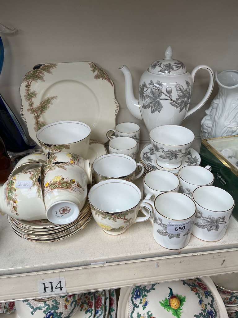 Wedgwood Ashford coffee set, 6 cups and saucers, coffee pot and sugar with a Gladstone china 20