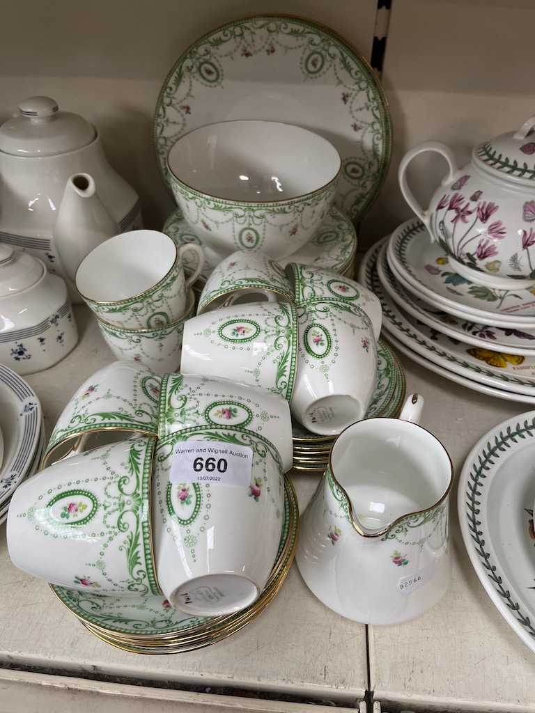 Shelley green and white tea wares, 8416, appx 36 pieces