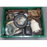 A box of assorted collectables including GWR, ash trays, lamp etc.