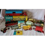 Corgi Toys, A group of 10 play worn vehicles (Bedford Tractor Unit with Articulated Horse Box,