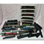 A box of model trains on stands and a box containing 2 iIntercity trains & track. Including BR 2-
