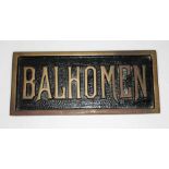 A cast bronze plaque "BALHOMEN" 34cm x 15cm.