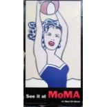 After Roy Lichtenstein (19223-1997), "Girl With Ball", exhibition poster for MOMA, 60.5cm x 101cm (