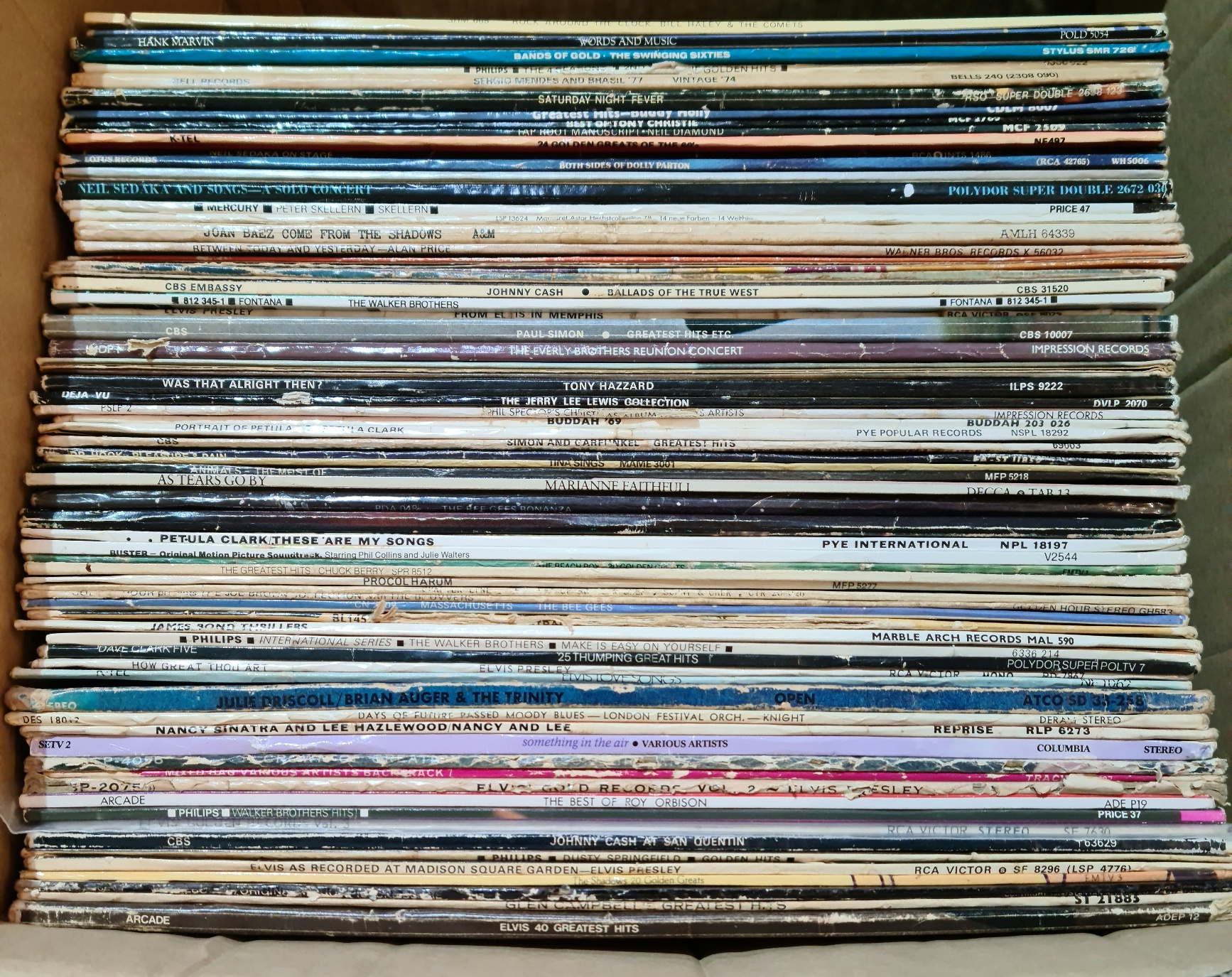 A box of approx. 70 rock and pop LPs, circa 1960s including Brian Auger, Jefferson Airplane Moody