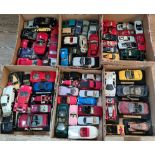 6 boxes of model cars (1:24 & 1:18) to include Maisto, Tonka & Burago etc.