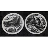 A pair of Wedgwood New England Industries series pottery plates decorated with scenes entitled '