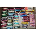 A box of mostly playworn diecast buses/coaches to include 5 boxed Matchbox 17 The Londoner, 2
