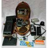 A box of cameras & accessories to include a Paillard - Bolex cine cam with western master III