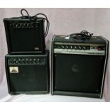 A vintage bass amplifier and 2 practice amplifiers