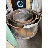 3 industrial metal mixing bowls.