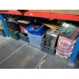 9 boxes and a bag of misc garage items to include belt sander, nails, screws, grinder disks, drain
