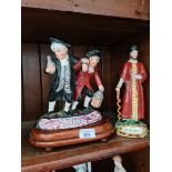 Staffordshire figure of two men on mahogany base and a Staffordshire 19th century figure Shylock.