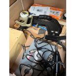 A box of engineering measuring equipment to include a Mitutoyo digimatic caliper, Bowers Moore &