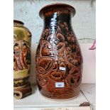 Large brown glazed art pottery vase