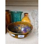 West German bowl and vase and a moulded green glass vase