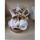 A Royal Albert 'Old Country Roses' part tea set, 10 pieces including tea pot.
