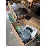 6 boxes of misc items including soft toys, table l;amps, shades, pottery, vases,