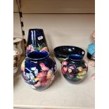 Three Moorcrodt vases and a bowl. Tallest 18cm