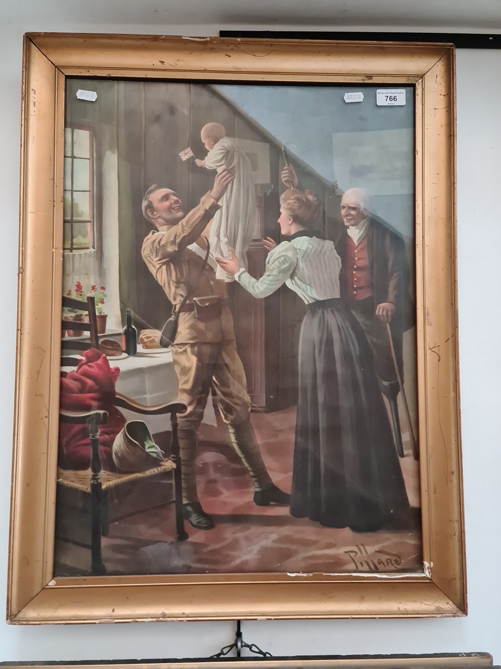After A Pillard, early 20th century print of a soldier coming home after the war, 45.5cm x 62.5cm,