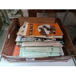 A box of ephemera, travel related, postcards, catalogues, theater programmes, etc.