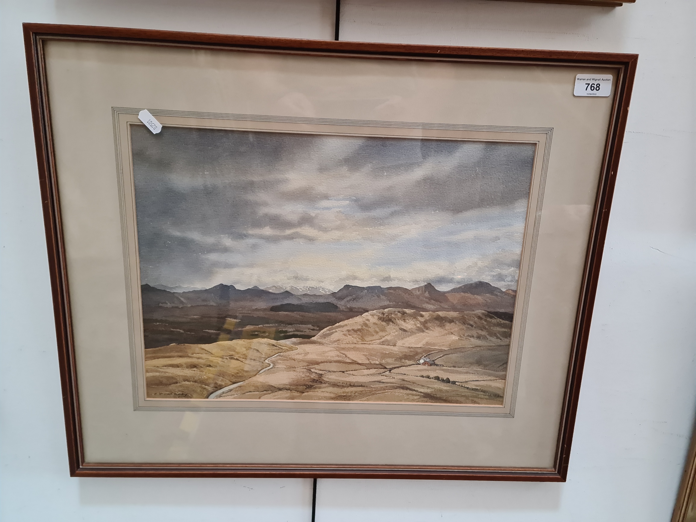 J Ingham Riley, watercolour, Lake District scene, 'Coniston Fells from Burney', 42.5cm x 31cm,