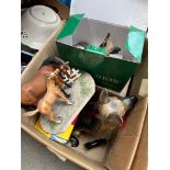 A box of Alsation figures including Beswick, Border Fine Arts and Heredities etc