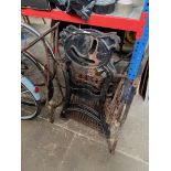 Various items of metalware including sewing machine trestle base, old tuckaway mangle frame,