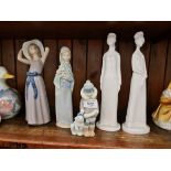 3 Lladro figures, tallest 26cm, with 2 Spode figures Victoria and Diana