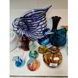 Assorted glass including paperweights, Murano, Wedgwood penguin, Mdina etc.