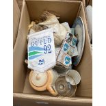 A box of Preston Guild related items including glasses, crockery, pennants and books etc,