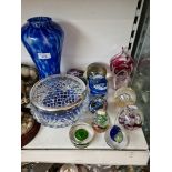 Glass vas and paperweights
