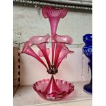 Cranberry glass seven brach epergne