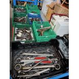 7 crates of various tools including plug spanners, box spanners, cutters, pliers, tommy bars,