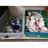 A mixed lot comprising assorted china tea sets, a chrome plated teaset etc.