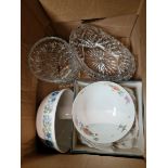 2 large Wedgwood bowls and a vintage crystal vase and bowl