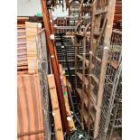 A mixed lot to include wooden and metal step ladders, metal candle stands, coat hooks, curtain