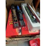 Three model trains and a boxed train set, foreign.