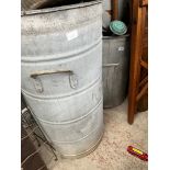 Two galvanised animal feed bins with lids - one without base.