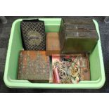 A box of mainly vintage costume jewellery, also including boxes, purses etc.