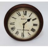 An English fusee round wall clock, the 11" dial signed 'Batty Manchester', mahogany case, diameter