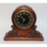 An early 20th century mahogany library clock with fusee movement, length 48cm, with pendulum and