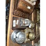 Various inkwells including brass, cast metal , capstan etc.