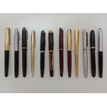 Twelve vintage pens including Parker, Sheafer, Osmiroid, Montblanc, Pelikan and Marie Todd & Co.