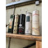 Five bottles of whiskey; The Edradour 10 year old single Highland malt, McClelland's Islay single
