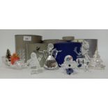 Six Swarovski crystal Christmas ornaments including angel, Father Christmas, sleigh, snowman,