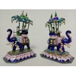 Pair of Indian silver and enamel elephants.