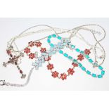 Assorted jewellery comprising an opal triplet bracelet, garnet set jewellery and a blue quartz