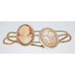 A mixed lot comprising a 44cm chain with 9ct gold import marks wt. 5.93g and two shell cameo